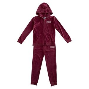 Puma Alpha Velour Full Zip Burgundy Red Hoodie Jacket & Joggers Girls's Size L